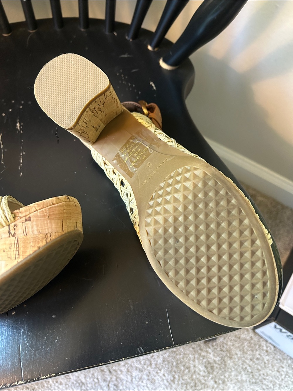 AEROSOLES Woven Slingback Sandals in Natural Beige with Brown Strap - Picture 3 of 6